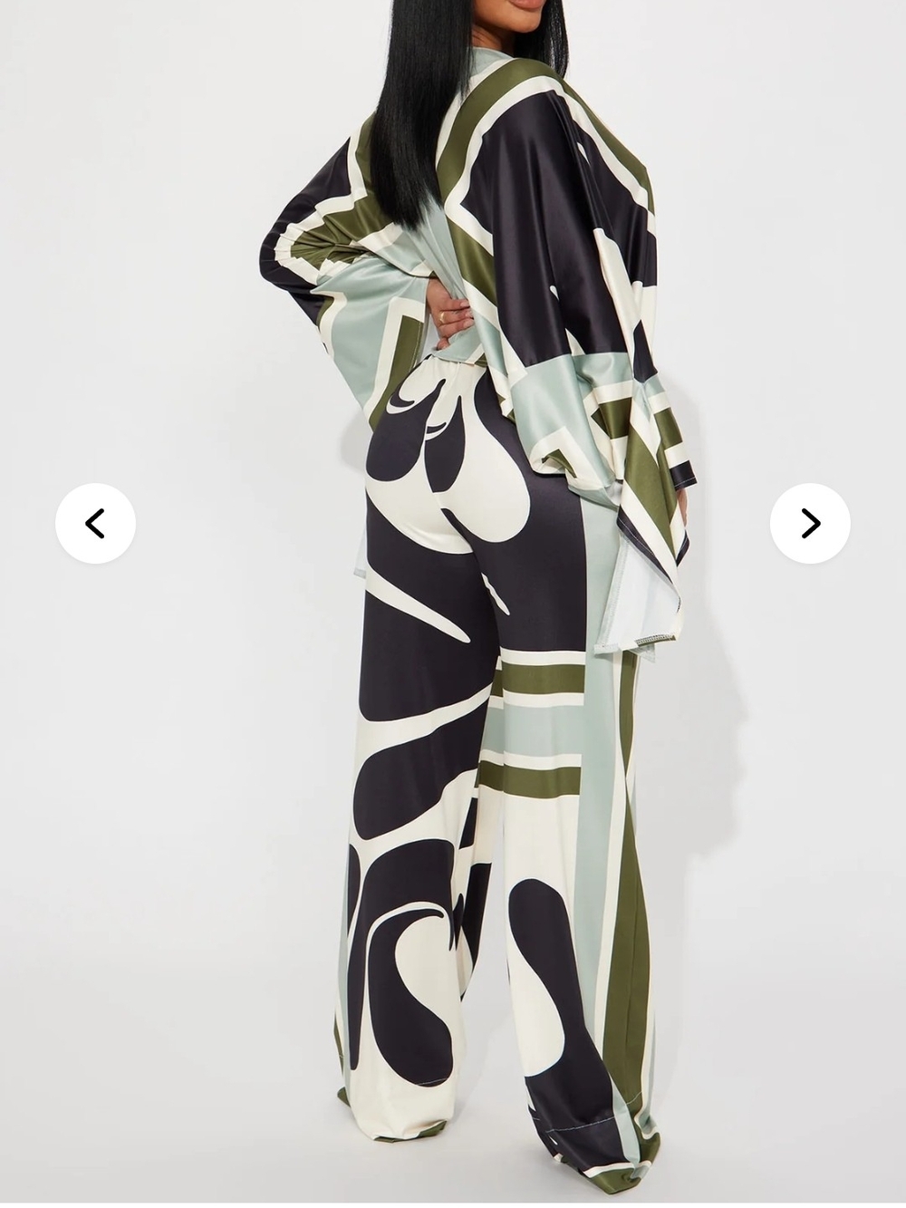 Fashion Nova Abstract-Print Wide Leg Pants in Olive, Black & Cream - Picture 2 of 7